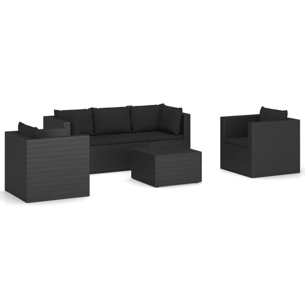 vidaXL 4 Piece Garden Lounge Set with Cushions Poly Rattan Black