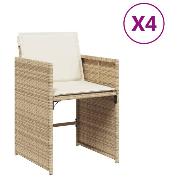 vidaXL Garden Chair Set of 4 Beige Poly Rattan, Powder-Coated Steel