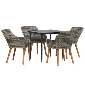 vidaXL Garden Dining Set with Cushion 5 pcs Grey Poly Rattan