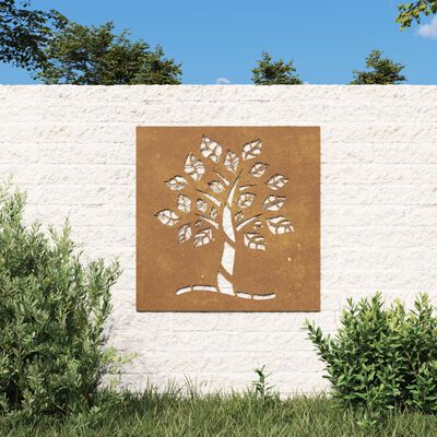 vidaXL Patio Wall Decoration 21.7"x21.7" Corten Steel Tree Design