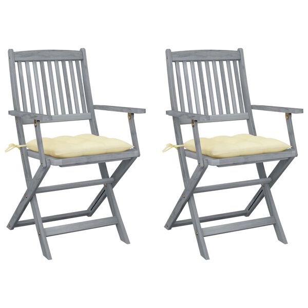 vidaXL Folding Patio Chairs 2 pcs with Cushions Solid Acacia Wood (46333+314866)