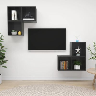 vidaXL 4 Piece TV Cabinet Set High Gloss Gray Engineered Wood