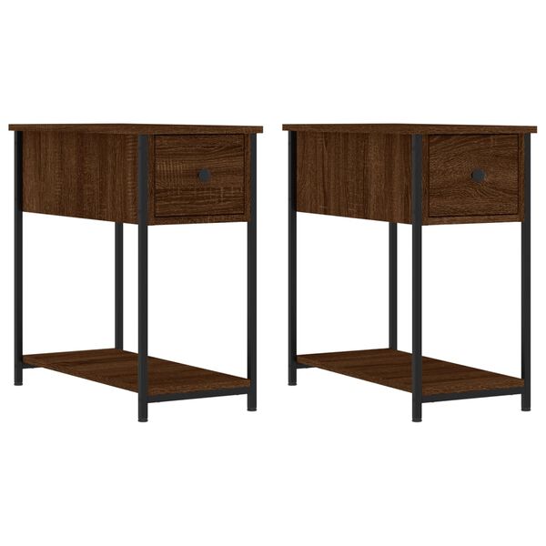 vidaXL Bedside Cabinet Set of 2 Brown Oak Engineered wood, iron Modern