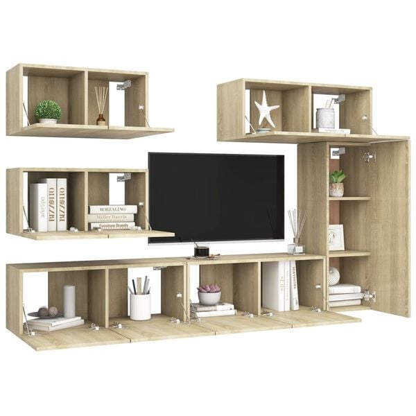 vidaXL TV Cabinet Set Set of 6 Sonoma Oak Engineered Wood Large