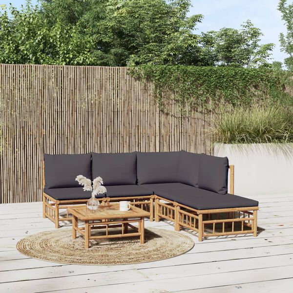 vidaXL Garden Lounge Set Dark Grey Bamboo Medium Modular