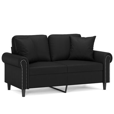 vidaXL 2-Seater Sofa with Throw Pillows Black 47.2" Faux Leather