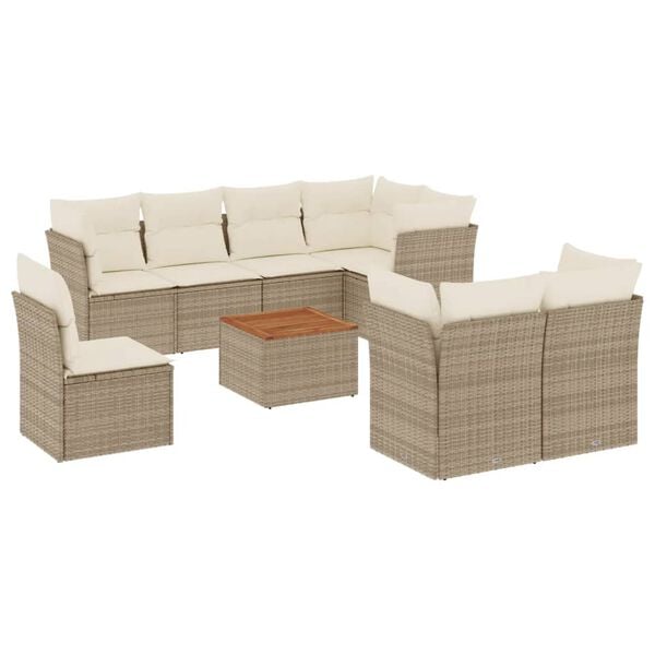 vidaXL Garden Sofa Set Beige, Brown, Cream White PE Rattan Large