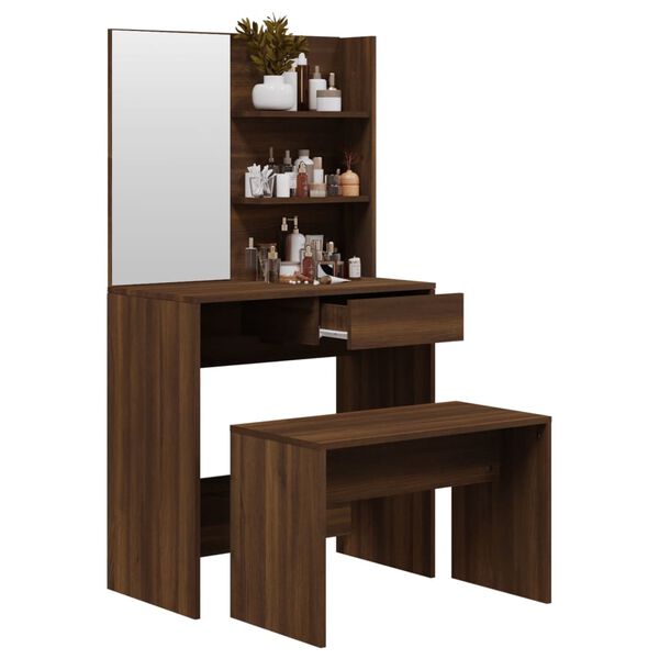 vidaXL Dressing Table Set Brown oak Engineered wood Compact