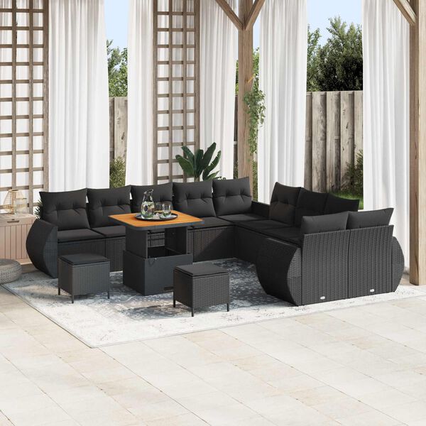 vidaXL Garden Sofa Set with Cushion with Storage 13 pcs Black
