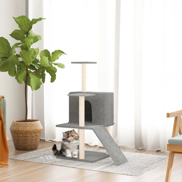 vidaXL Cat Tree Light Grey Engineered wood, plush, sisal