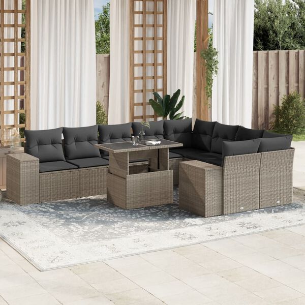 vidaXL Garden Sofa Set Light grey PE rattan 10 Piece Set Modular