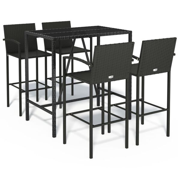 vidaXL Garden Bar Set Black Poly Rattan 5 Piece Durable Garden Bar Set