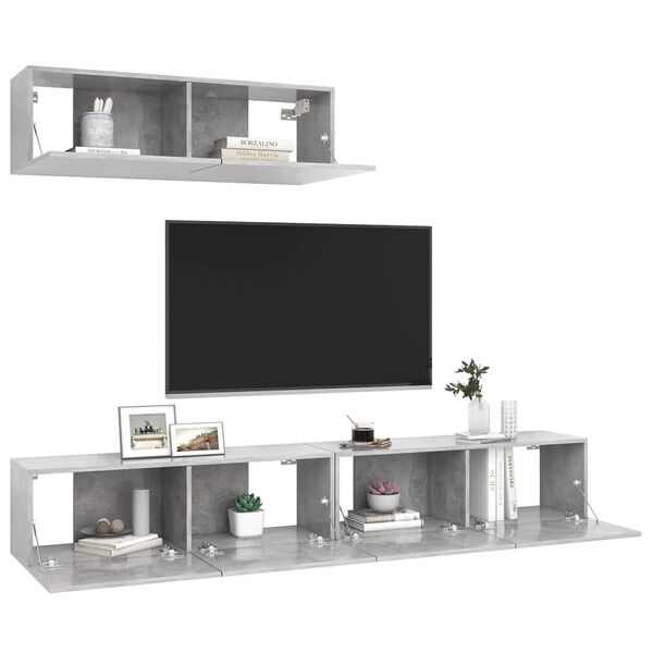 vidaXL TV Cabinet Set of 3 Concrete Grey Engineered Wood Medium