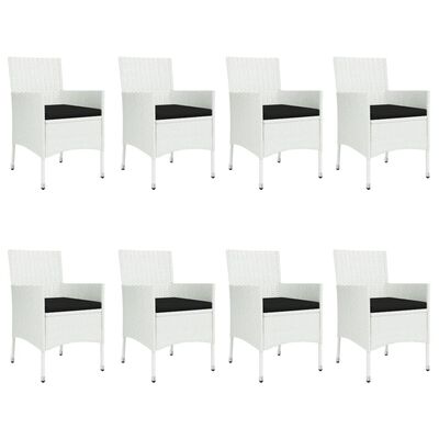 vidaXL 9 Piece Patio Dining Set with Cushions White Poly Rattan