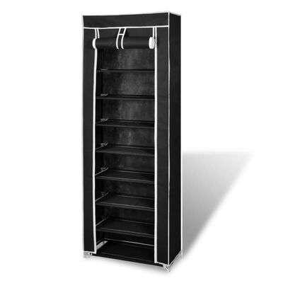 Fabric Shoe Cabinet with Cover 22" x 11" x 64" Black