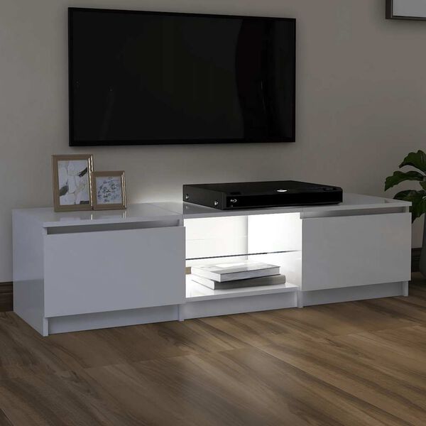 vidaXL TV Stand with LED Lights High Gloss White 55.1"x15.7"x14.2"