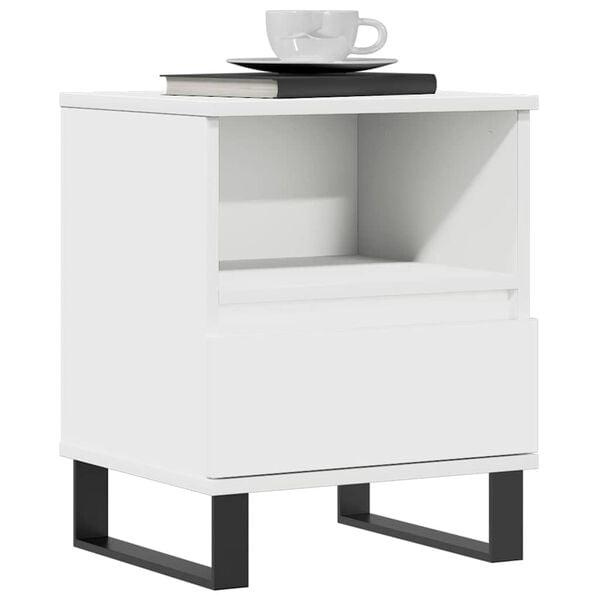 vidaXL Bedside Cabinet White Engineered wood, Metal 16.5x13.8x19.7 in