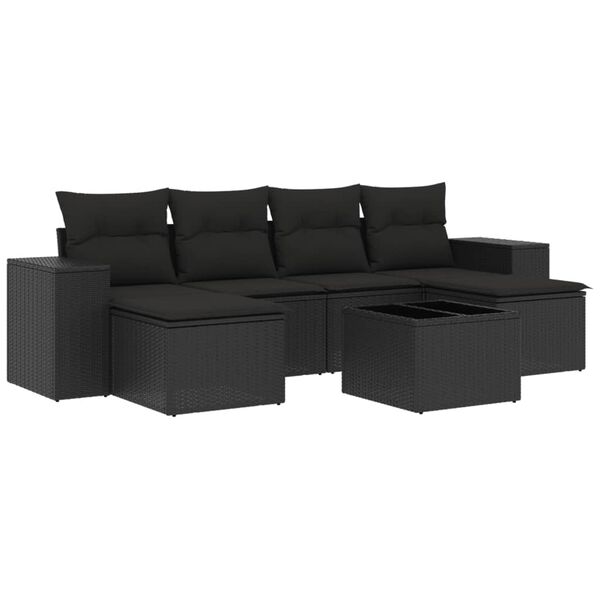 vidaXL Garden Sofa Set Black PE Rattan, Powder-Coated Steel Large