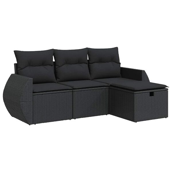 vidaXL Garden Sofa Set Black PE rattan 4 Piece Adjustable Feet