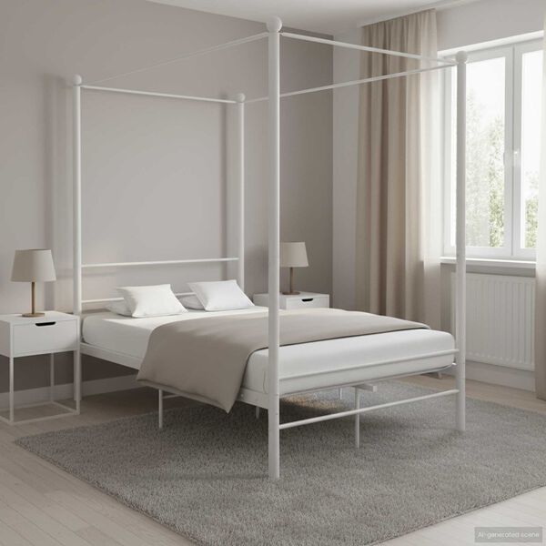 vidaXL Bed Frame White Powder-coated metal 55.1 x 78.7 in Bed Frame