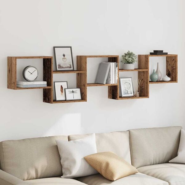 vidaXL Wall Cube Shelf Old Wood Engineered Wood Large Wall Cube Shelf
