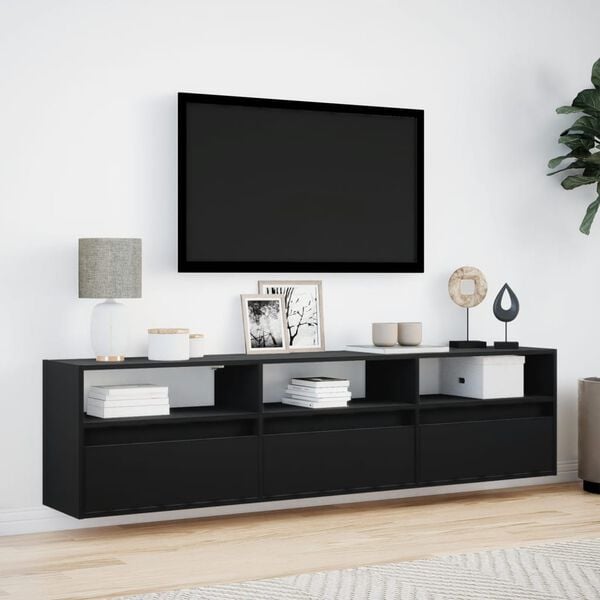 vidaXL TV Wall Cabinet with LED Black 180x31x45 cm