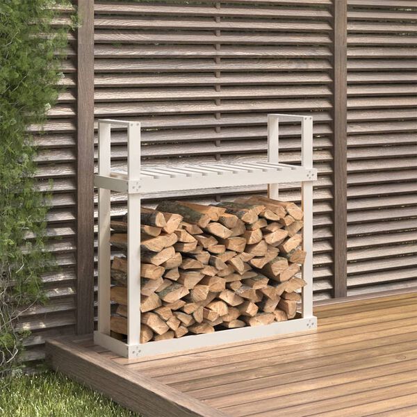 vidaXL Firewood Rack White 43.3x13.8x42.7" Solid Wood Pine