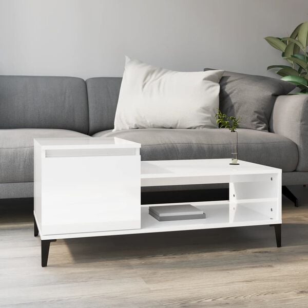 vidaXL Coffee Table High Gloss White Engineered Wood, Metal Large