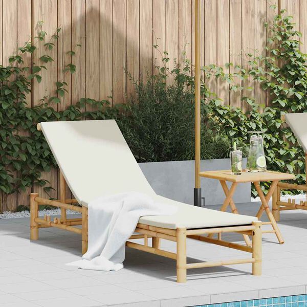 vidaXL Sun Lounger Cream White Bamboo Standard Adjustable Armrests