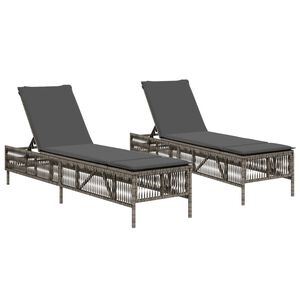 vidaXL Sun Lounger Grey PE rattan Standard Adjustable Armrests Lounger