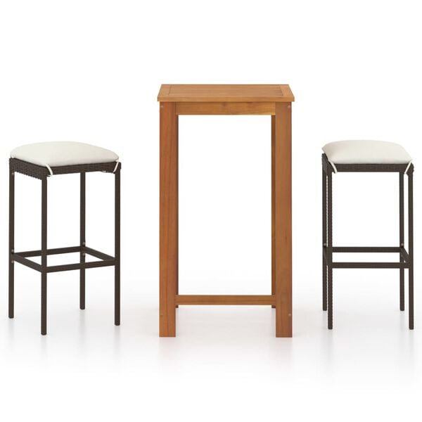 vidaXL 3 Piece Patio Bar Set with Cushions Brown