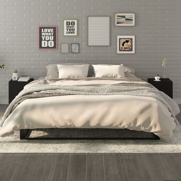 vidaXL Bedside Cabinet Set of 2 Black Engineered wood, Metal Standard