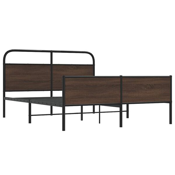 vidaXL Bed Frame Brown Oak Steel, Engineered Wood 63x79 in Bed Frame