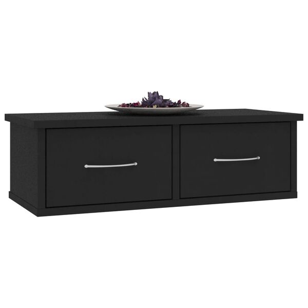 vidaXL Wall-mounted Drawer Shelf Black 23.6x10.2x7.3" Engineered Wood