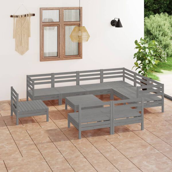 vidaXL Garden Lounge Set Grey Solid pine wood Medium Modular