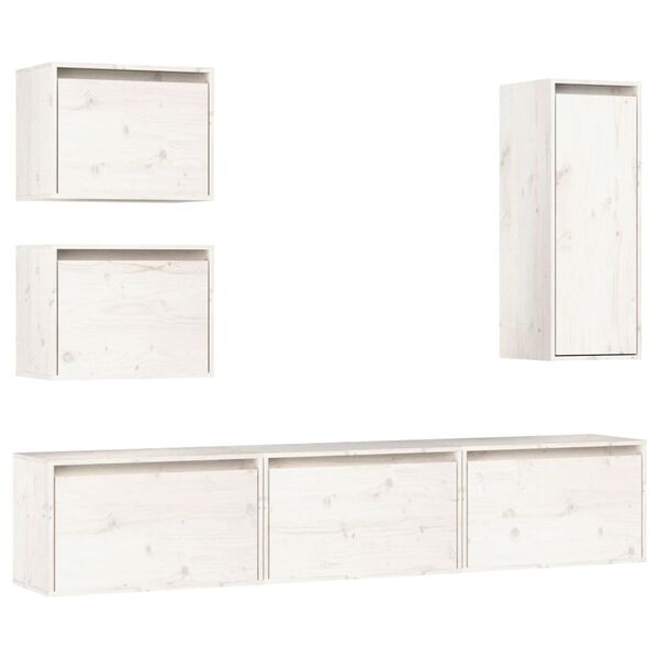 vidaXL TV Cabinet Set of 6 White Solid pine wood Various sizes available