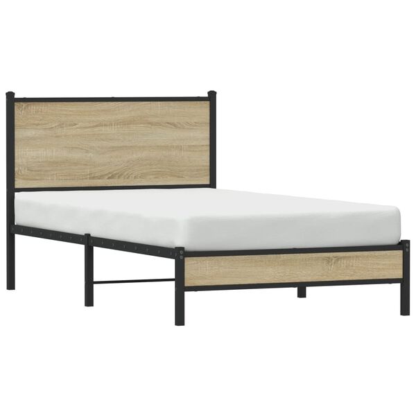 vidaXL Bed Frame Sonoma Oak Steel, Engineered wood 39.4x74.8 in