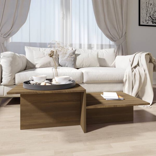 vidaXL Coffee Table Brown Oak Engineered Wood Medium Decorative Inlays