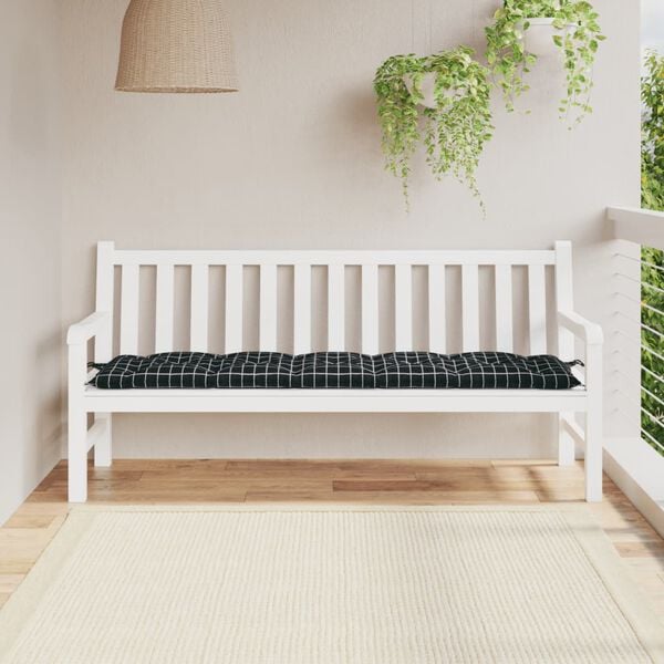 vidaXL Garden Bench Cushion Black Check Oxford Fabric, Hollow Fiber