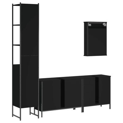 Bathroom furniture set including tall cabinet, low sideboard with doors, and a separate wall cabinet.