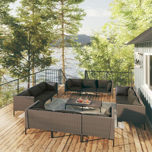 vidaXL Garden Lounge Set Dark Grey Powder-coated steel 13 Piece Set