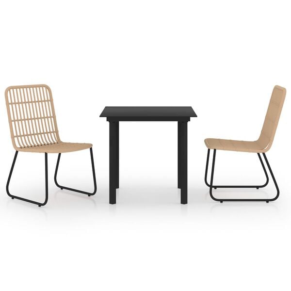 vidaXL Dining Set Oak and black Poly rattan, powder-coated steel, glass