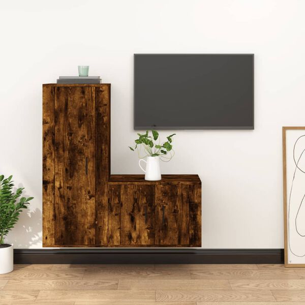 vidaXL TV Cabinet Set Set of 2 Smoked Oak Engineered Wood Medium