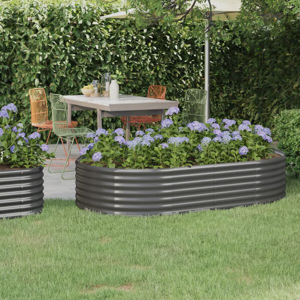 vidaXL Garden Raised Bed Gray Powder-Coated Steel Medium Durable