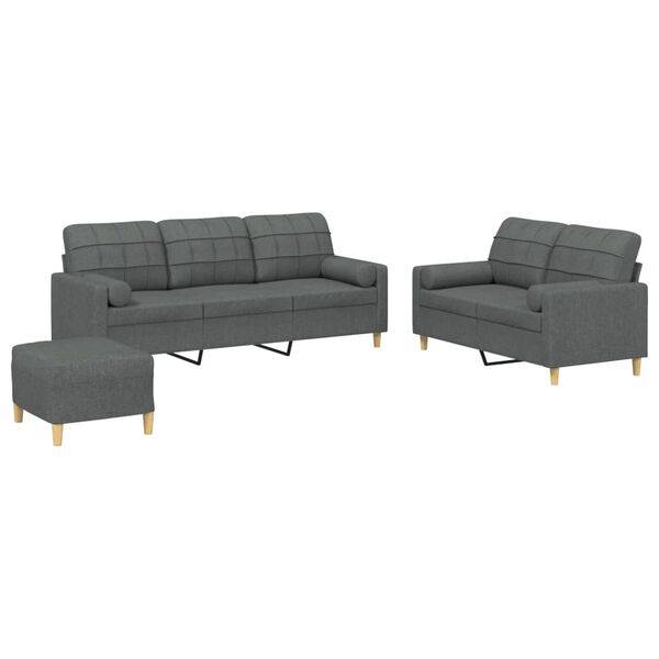 vidaXL Sofa Set Dark Grey Fabric (100% polyester), metal, plywood