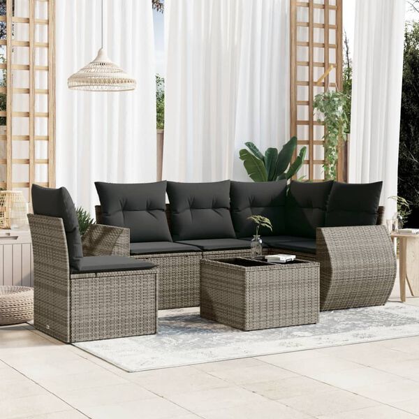 vidaXL Garden Sofa Set Gray PE Rattan Medium Removable Covers