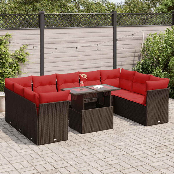 vidaXL 10 Piece Patio Sofa Set with Cushions Brown Poly Rattan Acacia