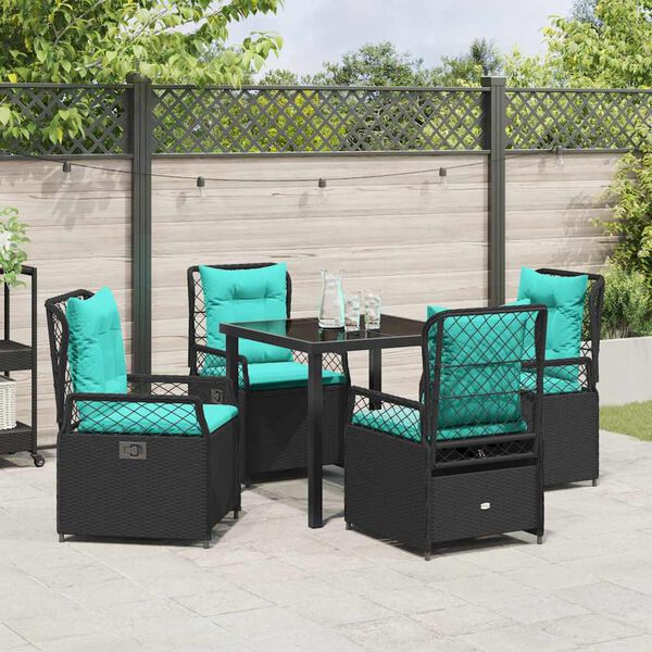 vidaXL Garden Dining Set 5 pcs Black Poly Rattan