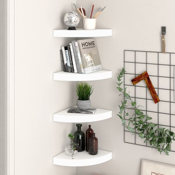 vidaXL Corner Shelf Set of 4 White Honeycomb MDF, Metal