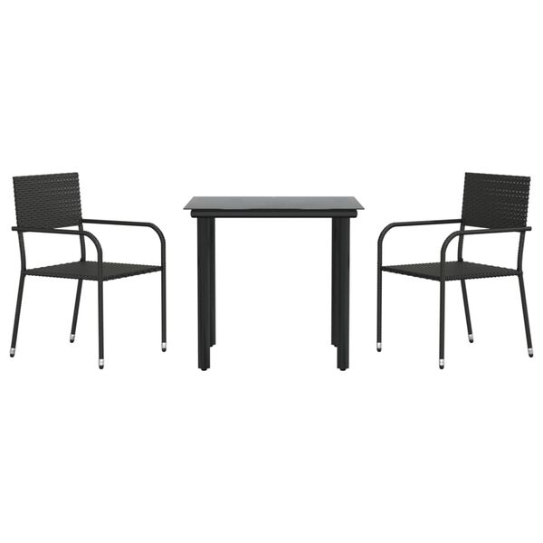 vidaXL Garden Dining Set Black Poly Rattan, Steel, Tempered Glass Compact